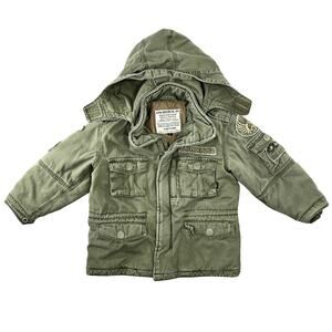 Alpha Industries Flight Jacket Boys Sz 3T Green Heavy Distressed Military Hooded